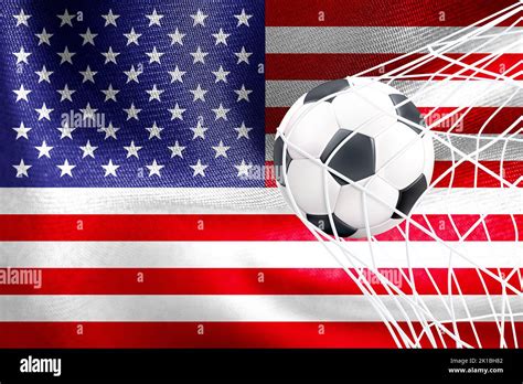 FIFA World Cup 2022 USA National Flag With A Soccer Ball In Net Qatar