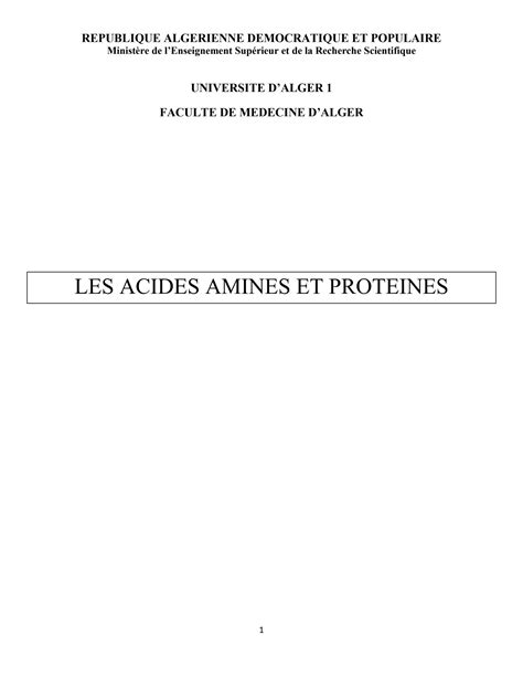 SOLUTION Les Acides Amine S Peptides Et Prote Ines Cours 2023 Studypool