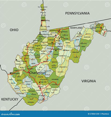 Detailed Editable Political Map With Separated Layers West Virginia