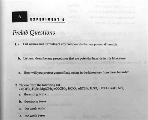 Solved Experiment Prelab Questions A List Names And Formulas Of