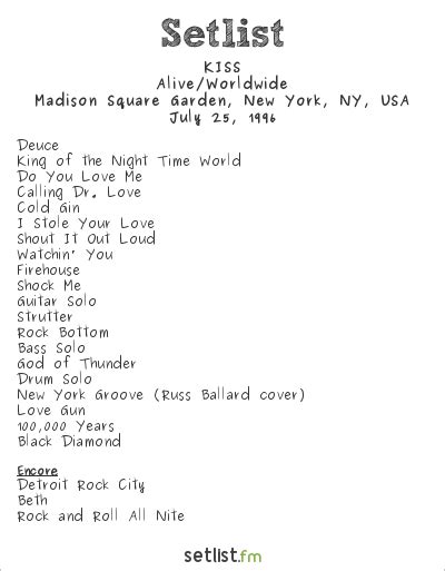 KISS Setlist Madison Square Garden, New York, NY, USA 1996, Alive ...