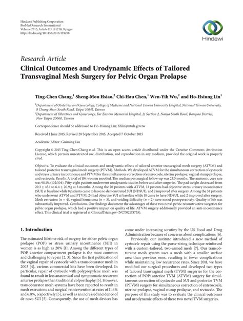 Pdf Clinical Outcomes And Urodynamic Effects Of Tailored Transvaginal