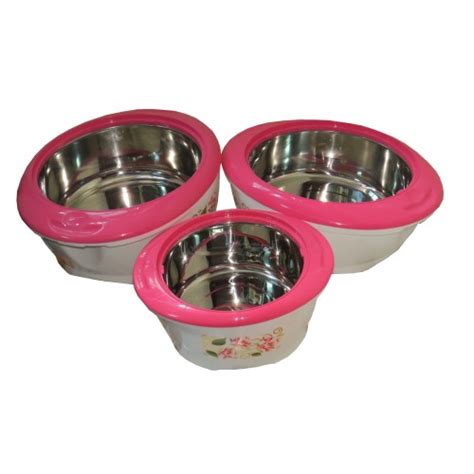 3 Piece Hot Pot Food Server Insulated Jumbo Casserole Gift Set White Pink Soko Kenya Kitchen