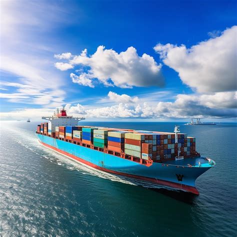 Premium Photo Container Ship In The Ocean With Blue Sky And Clouds