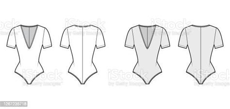 Stretchjersey Bodysuit Technical Fashion Illustration With Plunging