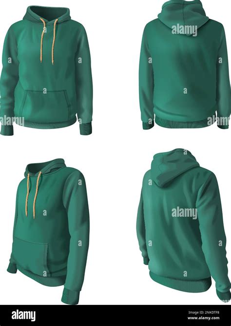 Realistic Hoodies And Hooded Sweatshirts Mockup Set In Green Color