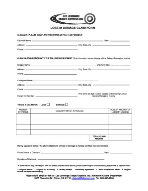 Fillable Online LOSS Or DAMAGE CLAIM FORM Fax Email Print PdfFiller