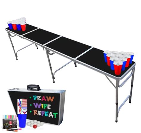 8 Foot Slim Ultra Portable Beer Pong Table Free Hexcups Erasable