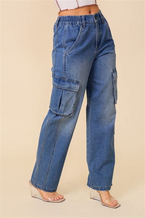 High Waisted Denim Cargo Jean K Momo