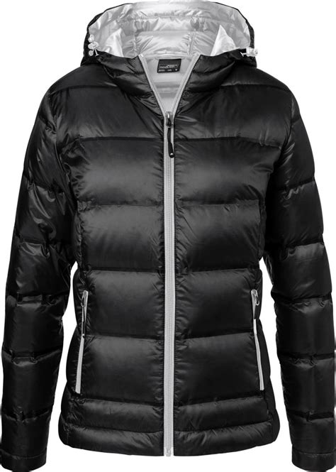 Damen Kapuzen Daunenjacke Black Silver Besticken Lassen James