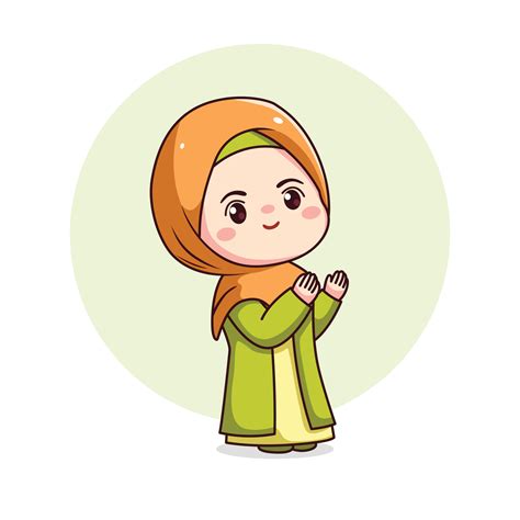 Cute hijab girl praying chibi muslim character 20613228 Vector Art at Vecteezy