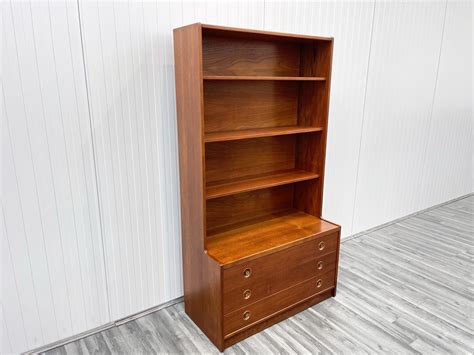 Vintage Mid Century Teak Bookcase Shelving With Drawers