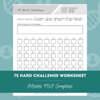 75 Hard Challenge Worksheet Editable Fillable Printable PDF Template