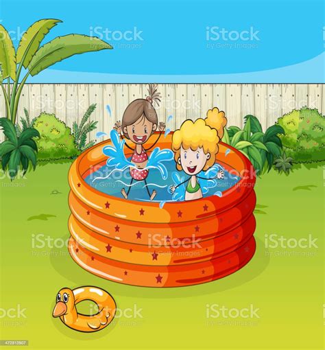 Girls Playing In Swimming Pool Stock Illustration Download Image Now