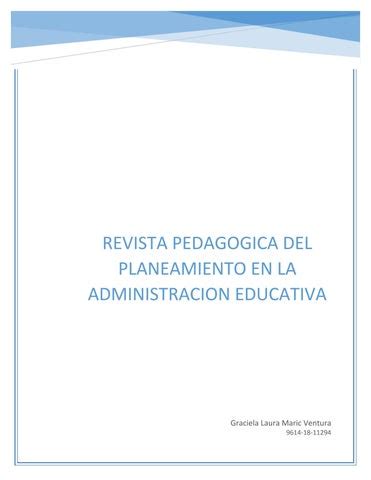 Revista Pedag Gica Del Planeamiento En La Administraci N Educativa By