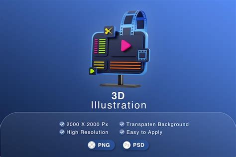 Computador de ilustração 3d processo de configuração de edição de