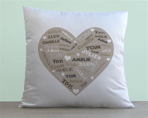 Coussin personnalisé Coeur Famille Cadeaux