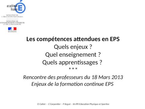 Ppt Les Comp Tences Attendues En Eps Quels Enjeux Quel Enseignement