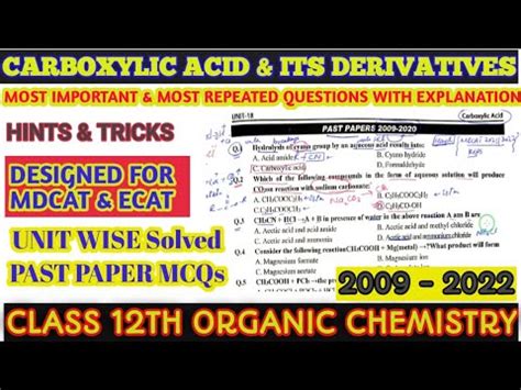 MDCAT Solved Past Paper Carboxylic Acid And Its Derivative Class 12