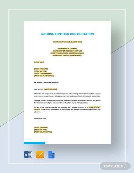 Free Quotation Samples For Construction In Ms Word Pdf