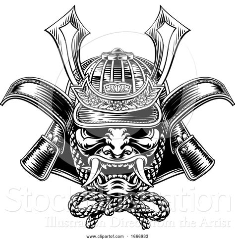 Vector Illustration Of Samurai Mask Japanese Shogun Warrior Helmet By