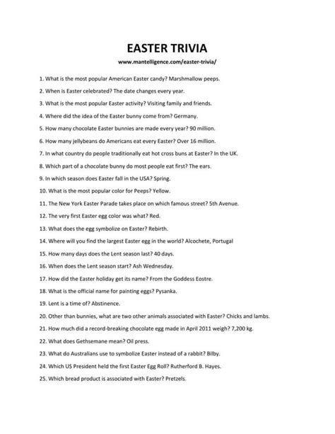 Easter Trivia Questions And Answers Multiple Choice Easter Q