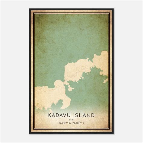 Vintage Kadavu Island Fiji Map Poster Kadavu Island City Road Wall Art
