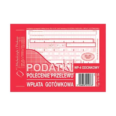 Podatki Polecenie przelewu wpłata gotówkowa 4 odcinkowe A6 oryginał 3