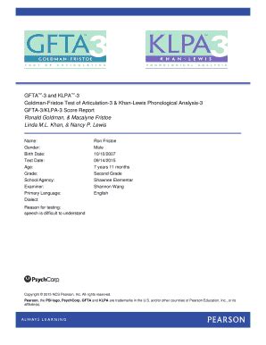 Fillable Online Assessment Of Articulation And Phonological Processing