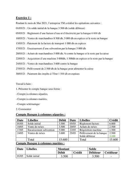 TD CG comptabilité générale Exercice 1 Pendant le mois de Mai