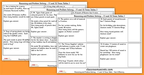 11 And 12 Times Tables Year 4 Multiplication And Division Reasoning And Problem Solving Sample