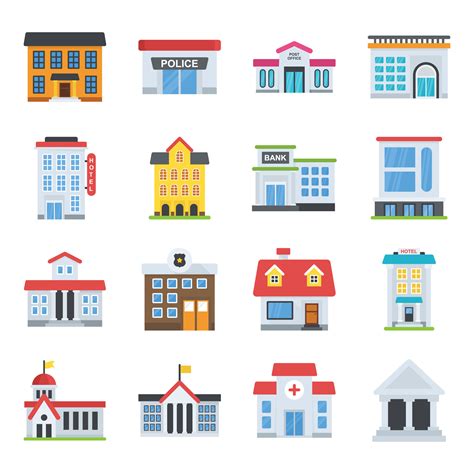 Building Flat Icons Set Vector Art At Vecteezy