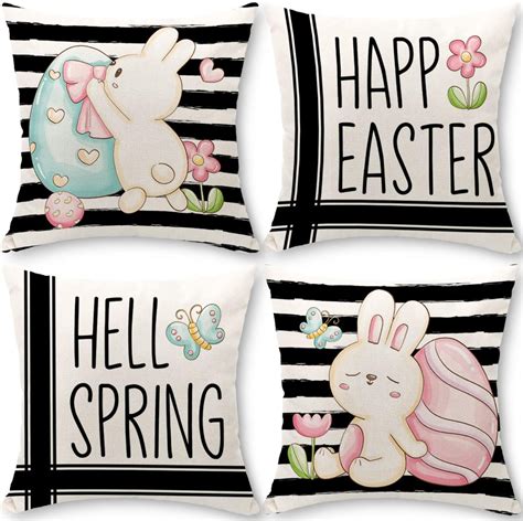 Cirzone Easter Pillow Covers 16x16 Set Of 4 Spring Pillow Covers Easter Decor