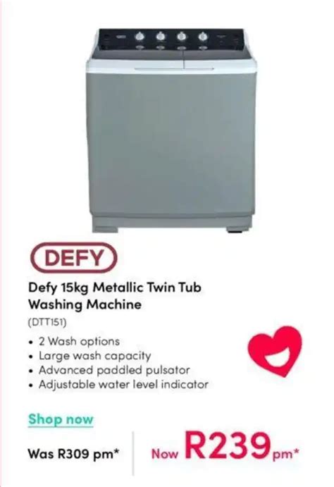 Defy 15kg Metallic Twin Tub Washing Machine Offer At Teljoy