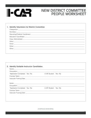 Fillable Online New District Committee People Worksheet Committee And