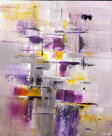 Peinture Moderne Acrylique Violet Gris Jaune Blanc Noir Peintures Par