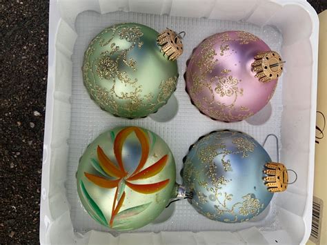 Vintage Christmas By Krebs 4 Pastel Glitter Glass Ball Ornaments In Box Ebay