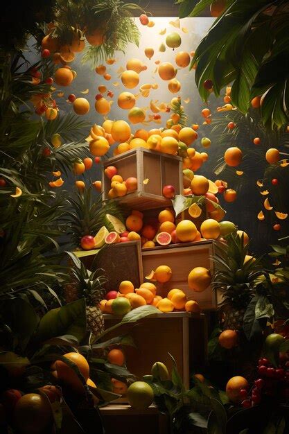 Premium Ai Image A Box Of Fruit Is Surrounded By Tropical Fruits