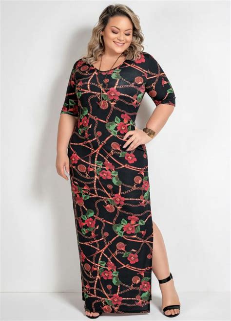 Vestido Fendas Laterais Floral Plus Size Marguerite