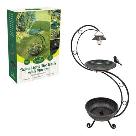 Gardenkraft Solar Lit Outdoor Bird Bath With Planter Green Robert Dyas