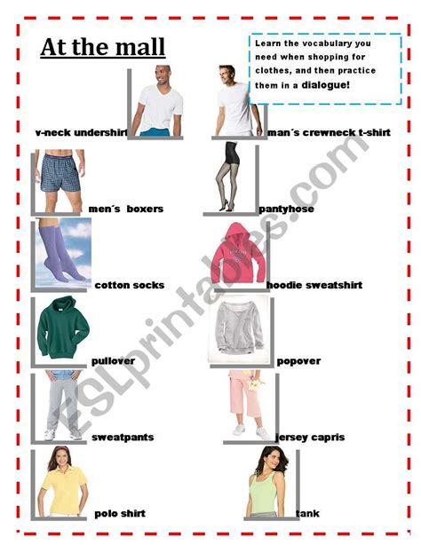 At The Mall Clothes Picture Dictionary Esl Worksheet By Kiaras