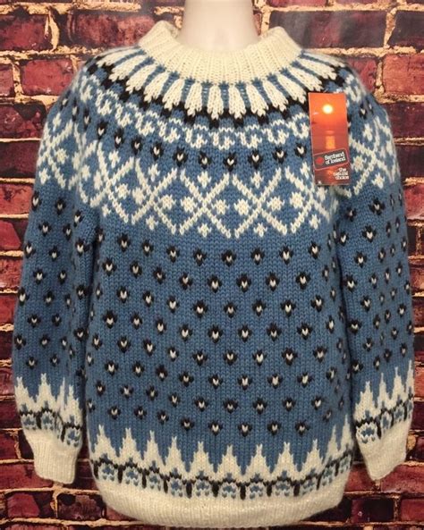 New Samband Of Iceland Hand Knitted Wool Fair Isle Ski Sweater Sz Xl