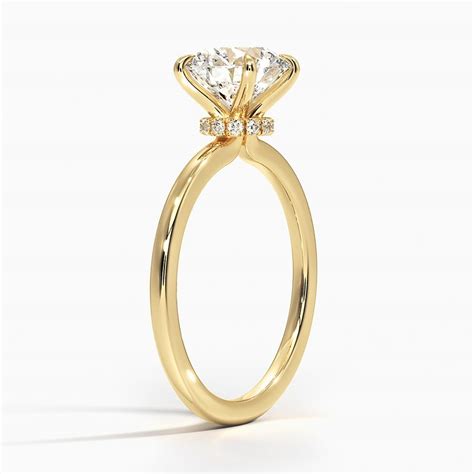 18k Yellow Gold Secret Halo Diamond Ring In 2024 Cushion Moissanite