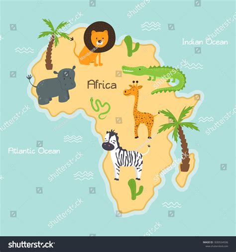 African Continent World Map Animals Plants Stock Vector (Royalty Free ...