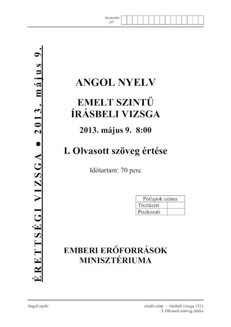 PDF Angol Nyelv Emelt Irasbeli 1311 Angol Nyelv Emelt Szint