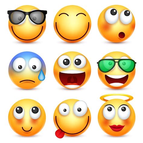 Premium Vector Emoji Emoticon Set Yellow Face With Emotions Mood