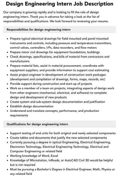 Design Engineering Intern Job Description Velvet Jobs