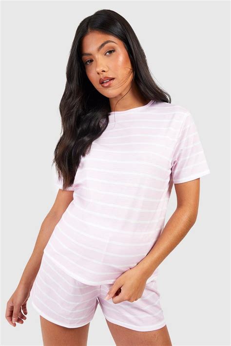 Maternity Stripe Pajama Short Pj Set Boohoo