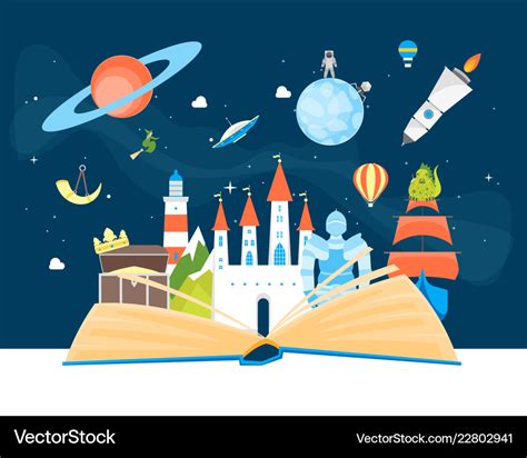 Cartoon Imagination Concept Card Poster Open Book Vector Image