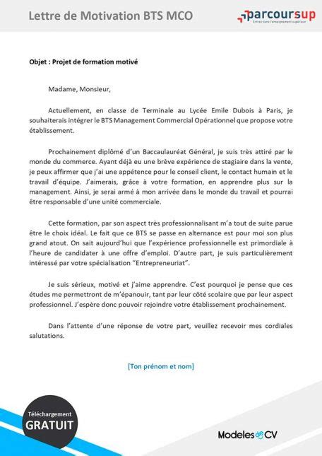 Lettre De Motivation Parcoursup BTS 2024 Exemple Projet